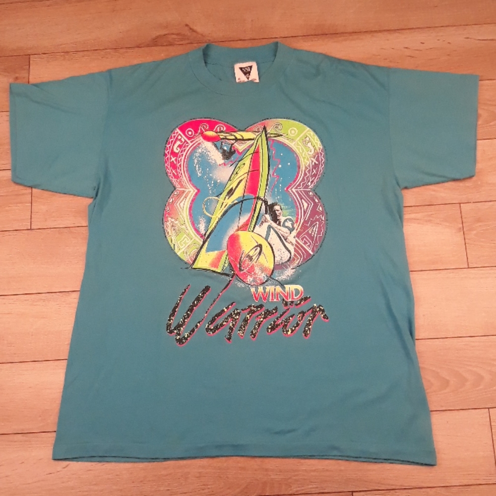 RARE SSI Wind Warrior Wind Surfing Blue Single Stitch‎ T Shirt Size XL VTG 90s